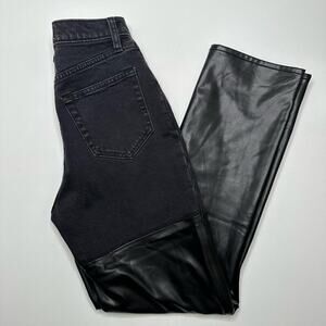Abercrombie & Fitch 90’s Straight Ultra High Rise Black Denim/Faux Leather Jeans